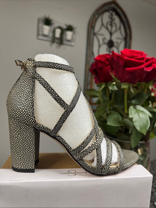 Jessica Simpson Shoes - Jessica Simpson Black and Cream Textured Strappy Block Heel Sandal NEW 7